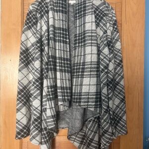 BB Dakota Black & White Plaid Open-Front Cardigan